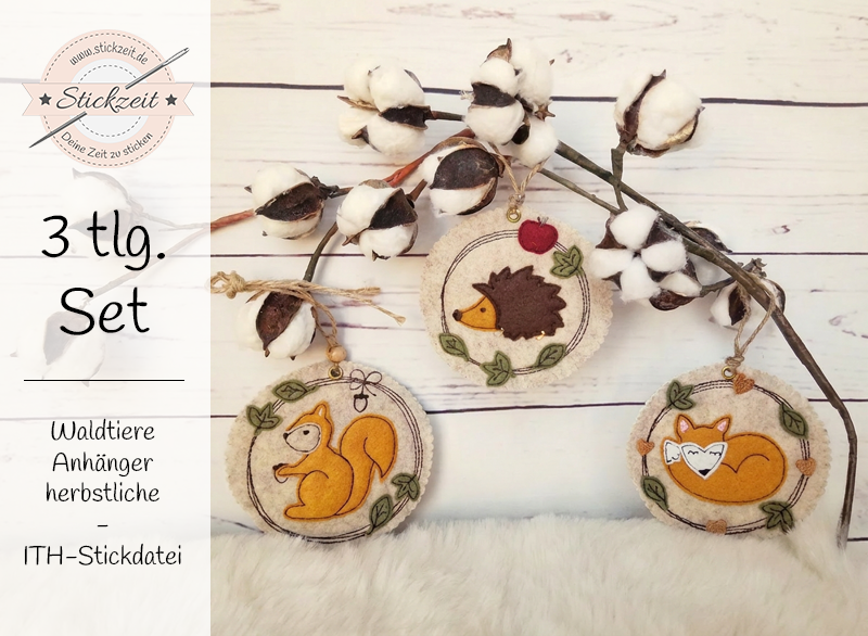 Waldtiere herbstliche Anhänger - ITH-Stickdatei